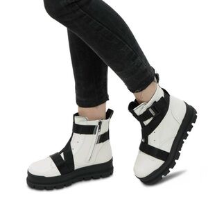 K-Pop Style White & Black Moto Boots